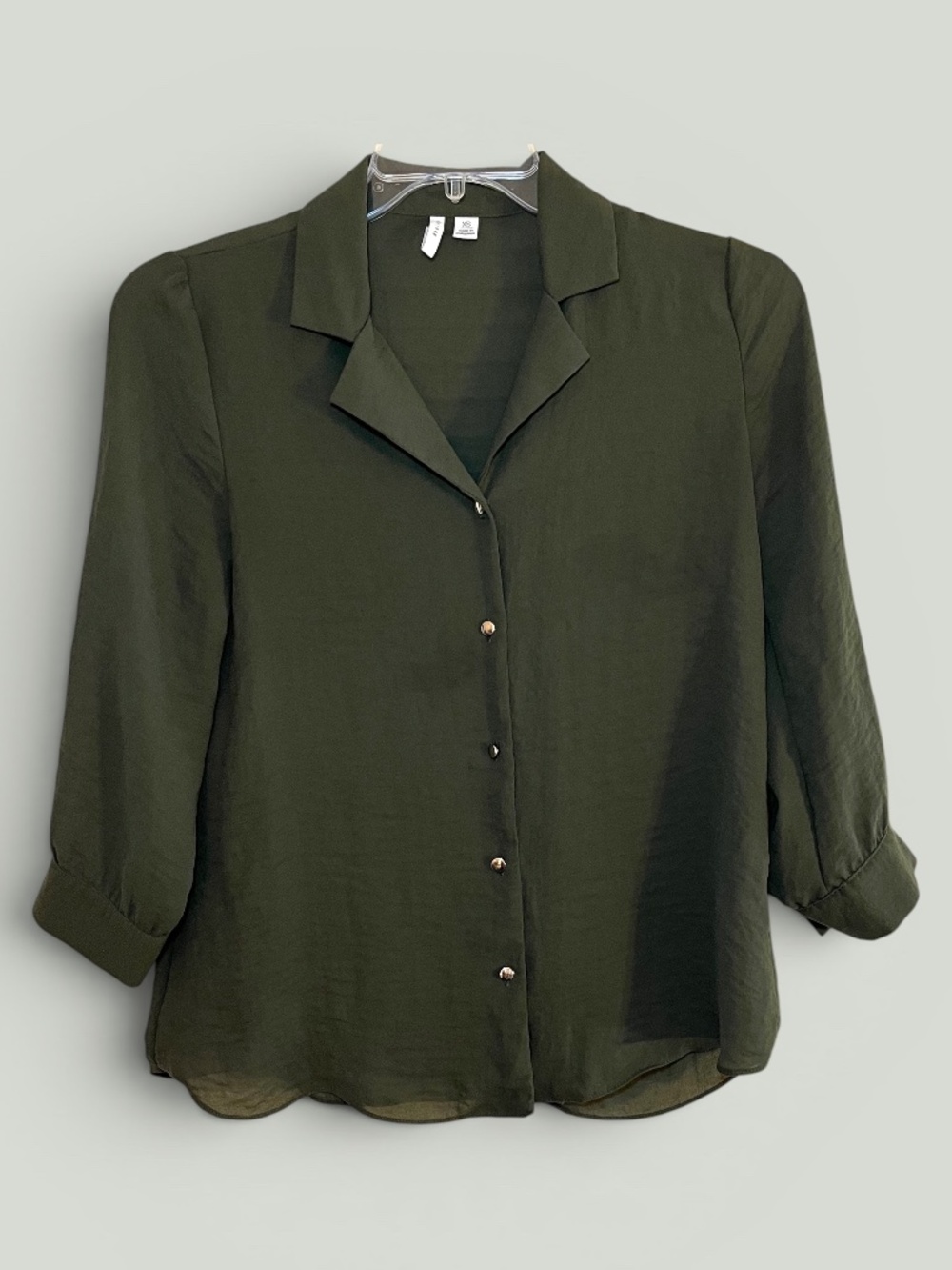 Cato Est. 1946 Moss Green Three-Quarter Sleeve Button Up Blouse Size XS